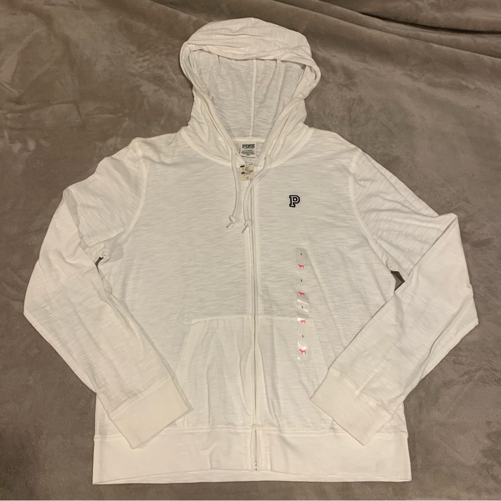 PINK all white zip up sz large